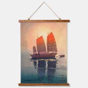 Segelboote Morgen, Hiroshi Yoshida Wandteppich Mit Holzrahmen