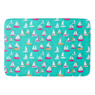 Segelboote Muster Pink & Aqua Badematte