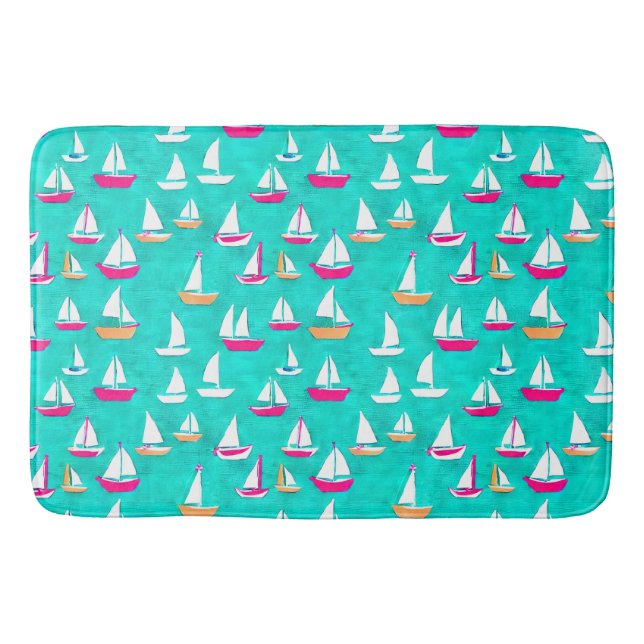 Segelboote Muster Pink & Aqua Badematte (Vorderseite)