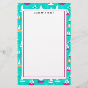 Segelboote Muster Pink & Aqua Briefpapier