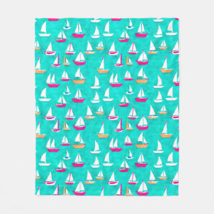 Segelboote Muster Pink & Aqua Fleecedecke