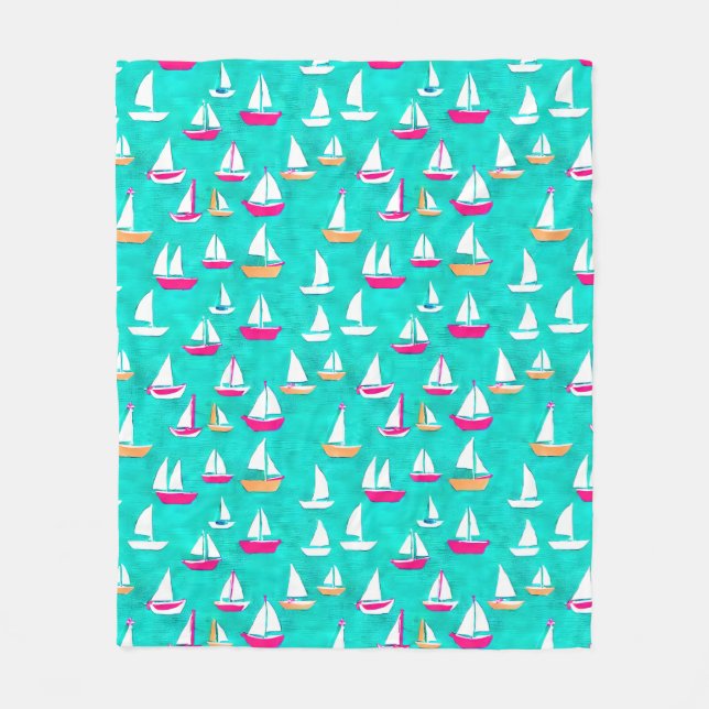 Segelboote Muster Pink & Aqua Fleecedecke (Vorderseite)