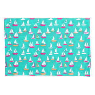 Segelboote Muster Pink & Aqua Kissenbezug
