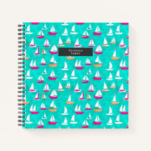 Segelboote Muster Pink & Aqua Notizbuch
