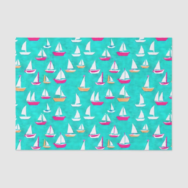 Segelboote Muster Pink & Aqua Seidenpapier (Vorderseite)