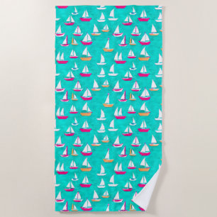 Segelboote Muster Pink & Aqua Strandtuch