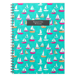 Segelboote Muster Preppy Pink & Aqua Notizblock