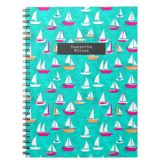 Segelboote Muster Preppy Pink & Aqua Notizblock (Vorderseite)
