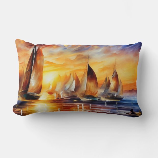 Segelboote rennen abstrakte, moderne blaue Sonne Lendenkissen (Vorderseite)