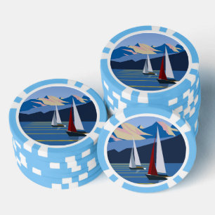 Segelboote und Berge Pokerchips