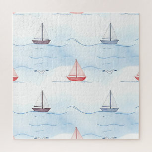 Segelboote und Möwen Nahtloses Muster Puzzle