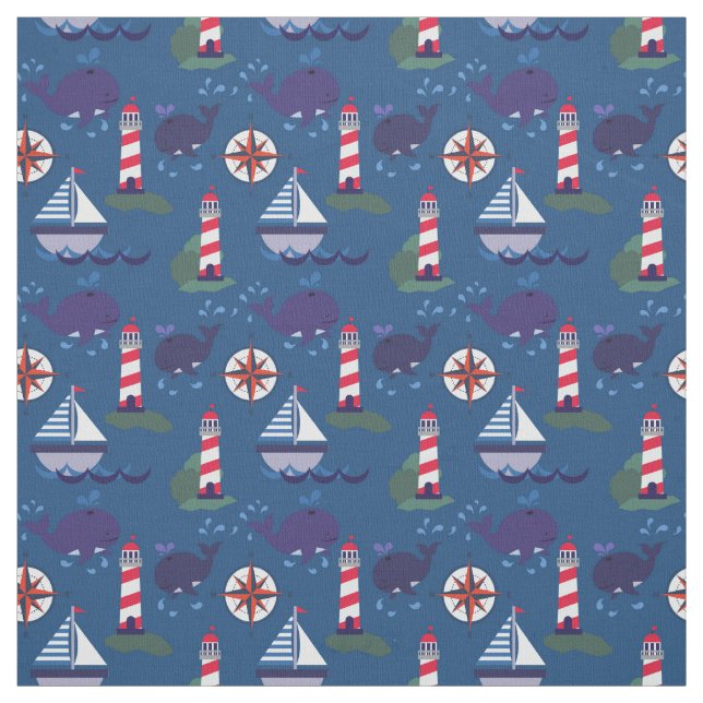 Segelboote und Wale | Whimsical Nautical Stoff (Muster)