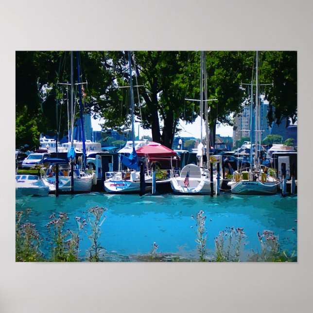 Segelboote, vertäut an blauen Gewässern Poster (Vorne)