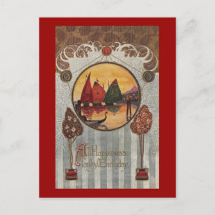 Segelboote Vignette Vintage Geburtstag Postkarte