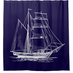 Segelbootsschiff des Duschvorhangs blaues nautisch Duschvorhang