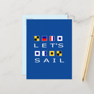 Segelen wir farbenfrohe nautische Flaggen dunkle F Postkarte