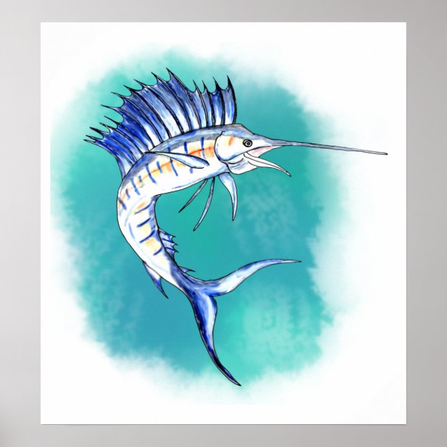 Segelfisch in Aquarellfarbe Poster (Vorne)