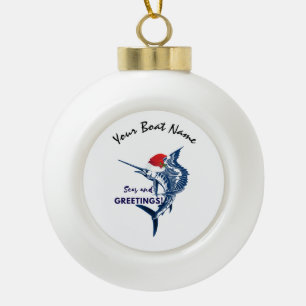 Segelfisch mit Weihnachtsmannmütze Keramik Kugel-Ornament