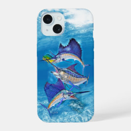 Segelfische, Marlin, Maui, die über den Ozean tran iPhone 15 Hülle
