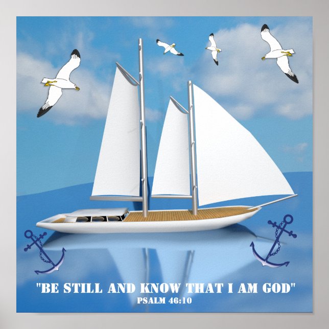 Segeljacht auf ruhigem Wasser mit steil ansteigend Poster (Vorne)