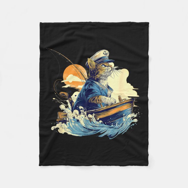 Segelkatze Kapitän Boot Fischen  Fleecedecke (Vorderseite)
