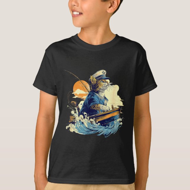 Segelkatze Kapitän Boot Fischen  T-Shirt (Vorderseite)
