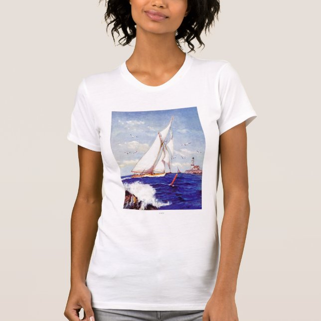 Segeln am Leuchtturm von Albert B. Zeichen T-Shirt (Vorderseite)