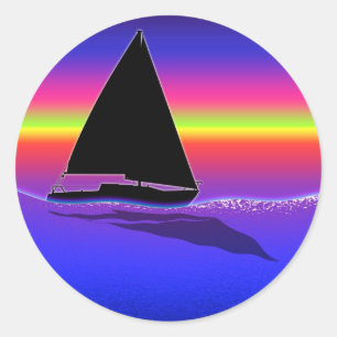 Segeln auf dem Sunset-Aufkleber Runder Aufkleber