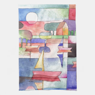 SEGELN AUF DEM WASSERBOOT Aquarellfärbung Küchentuch