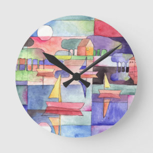 SEGELN AUF DEM WASSERBOOT Aquarellfärbung Runde Wanduhr