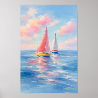 Segeln auf den Zuckerwatte-Meeren | Wasserfarbdruc Poster