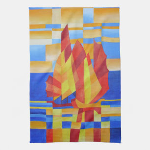 Segeln auf der Sieben See So Blue Kubist Abstrakt Küchentuch