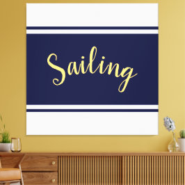 SEGELN Elegant Navy Blue White Racing Streifen Leinwanddruck