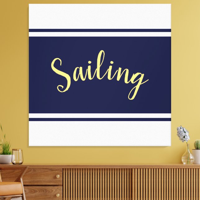 SEGELN Elegant Navy Blue White Racing Streifen Leinwanddruck (Insitu (Wohnzimmer))