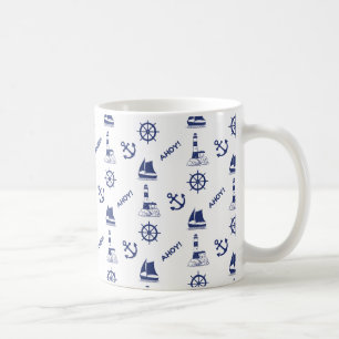 Segeln Illustration Rpt Pattern Navy Blue+White Kaffeetasse