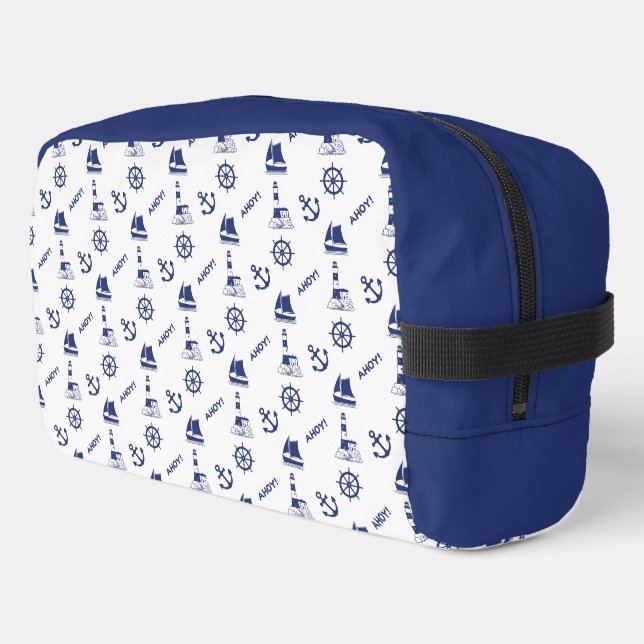 Segeln Illustrative Sml Ptn Navy Blue+White Waschbeutel (Linke Seite)