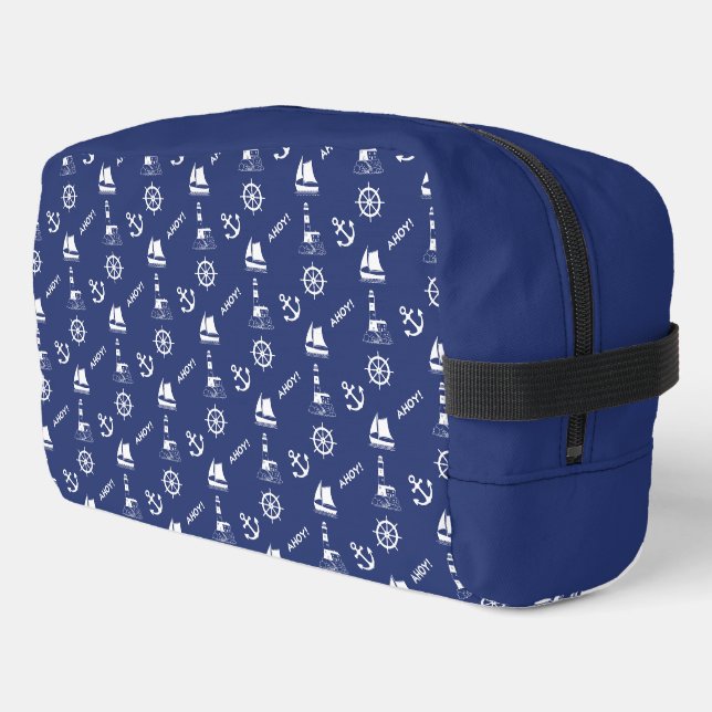 Segeln Illustrative Sml Ptn White+Navy Blue Waschbeutel (Linke Seite)