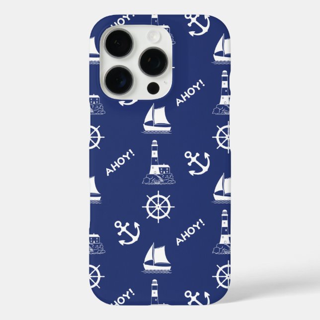 Segeln illustrierendes Muster White+Navy Blue Case-Mate iPhone Hülle (Rückseite)