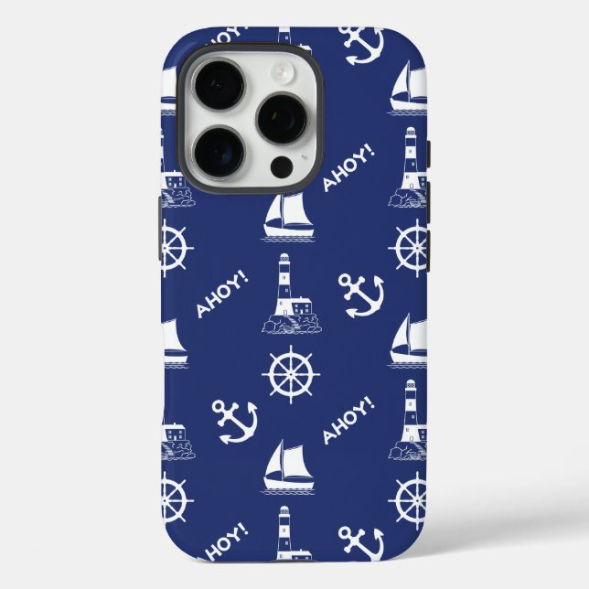 Segeln illustrierendes Muster White+Navy Blue Case-Mate iPhone Hülle (Rückseite)