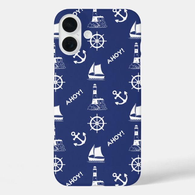 Segeln illustrierendes Muster White+Navy Blue Case-Mate iPhone Hülle (Rückseite)