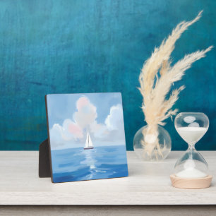 Segeln in Blau   Küsten-Segelschiff-Ozean-Gemälde Fotoplatte