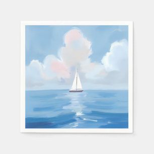 Segeln in Blau Küstensegelboot Ozean Gemälde Serviette