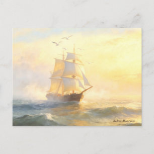 Segeln in den goldenen Nebel Postkarte