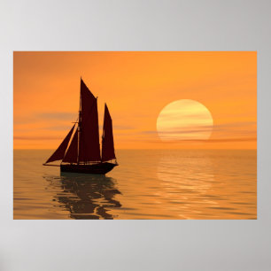 Segeln in den Sonnenuntergang Poster