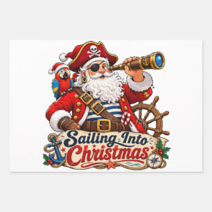 Segeln in den Weihnachts-Pirat-Santa Geschenkpapier Set