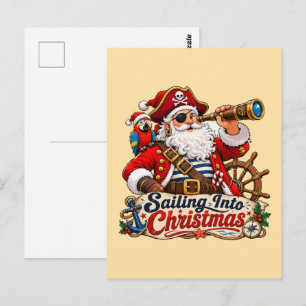 Segeln in den Weihnachts-Pirat-Santa Postkarte