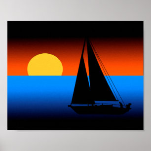 Segeln in die Sunset Print Poster