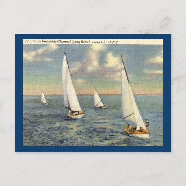 Segeln, Long Beach, Long Island Vintage Postkarte (Vorderseite)