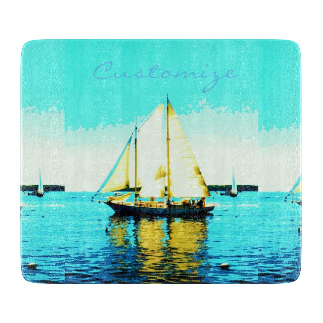 Segeln Schooner-Glasblau Schneidebrett (Vorderseite)