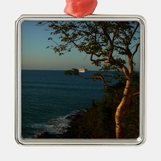 Segeln Sie ab Sunset II Tropical Seascape Ornament Aus Metall (Vorne)